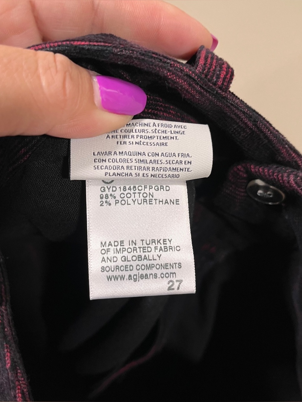 NWT AG Jeans The Elvie high-rise crop trouser red and black plaid corduroy  27 - Picture 11 of 11